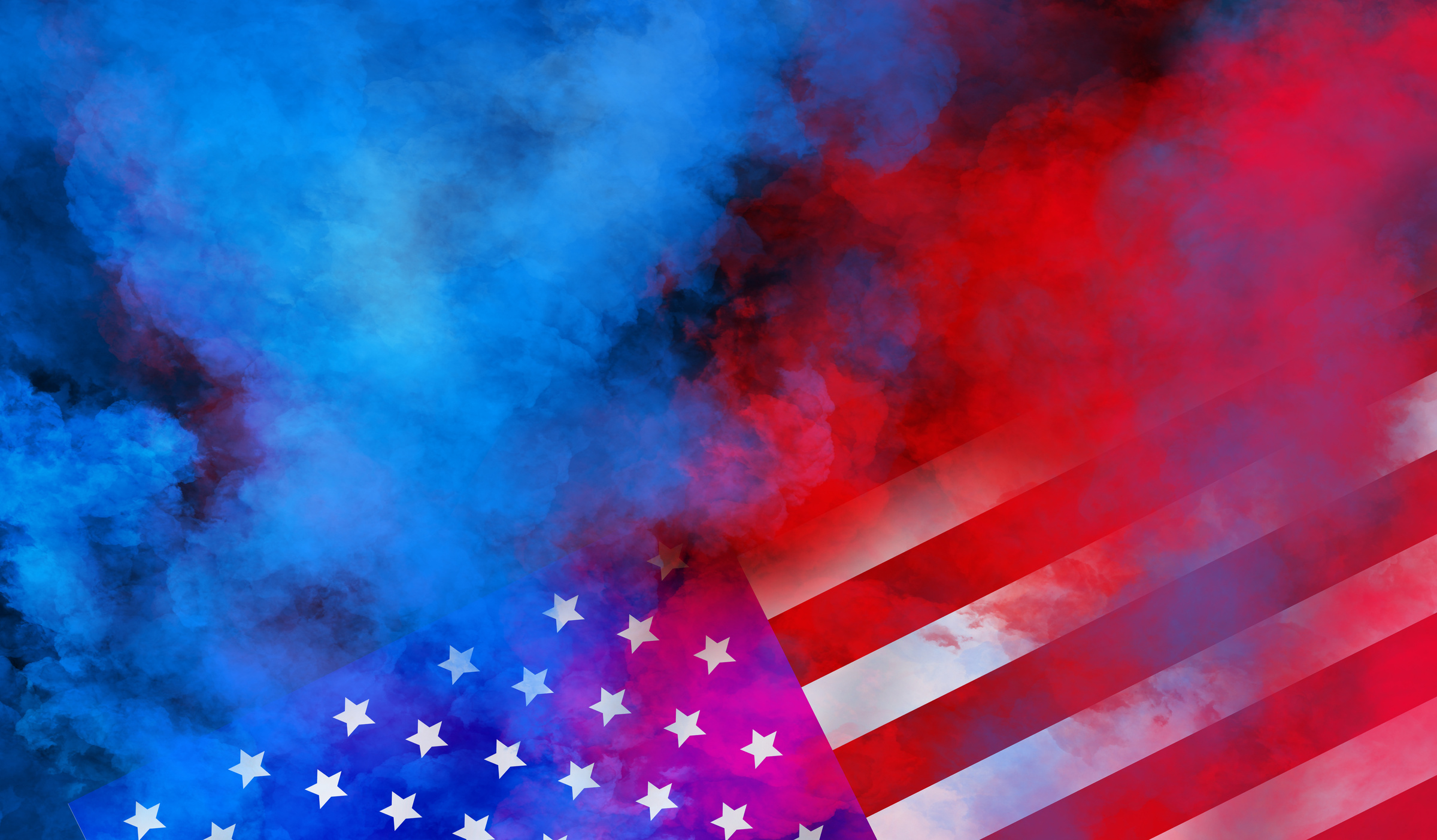 USA Flag with Red and Blue Smoke
